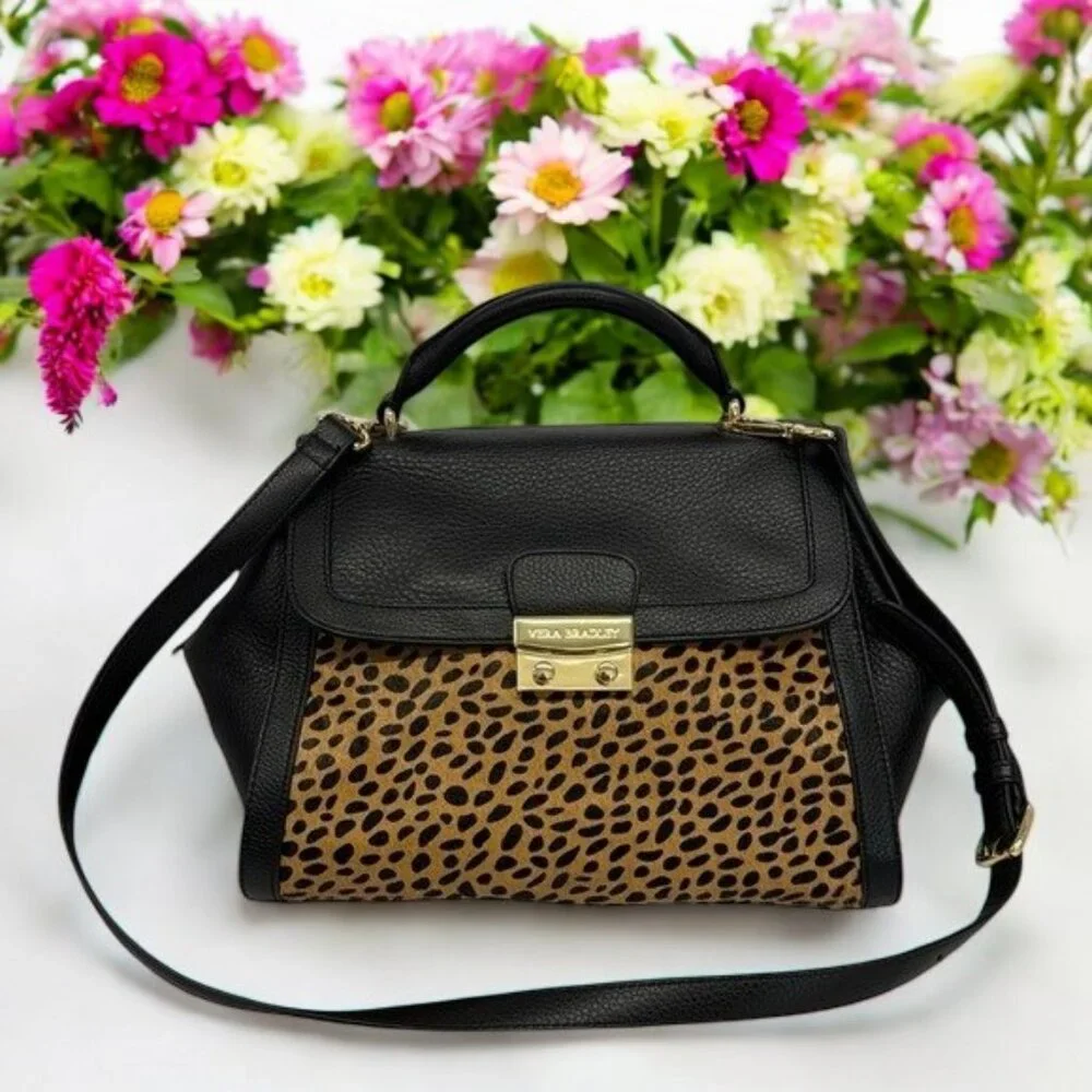 Vera Bradley Stella Mini Satchel Women's Leather Cheetah Black Shoulder Bag -New
